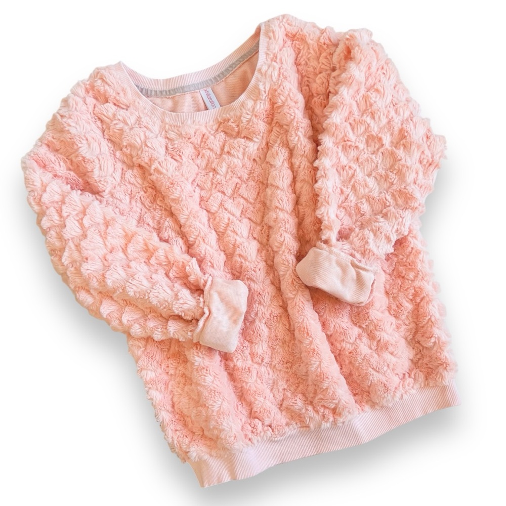XHILERATION Kids Peach Pink Faux Fur Sweater Size Large Heart Pattern (10-12)